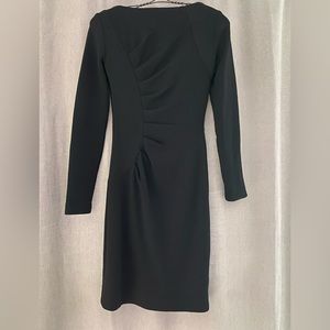 Milly black stretch wool scalloped pleated shift dress sz P